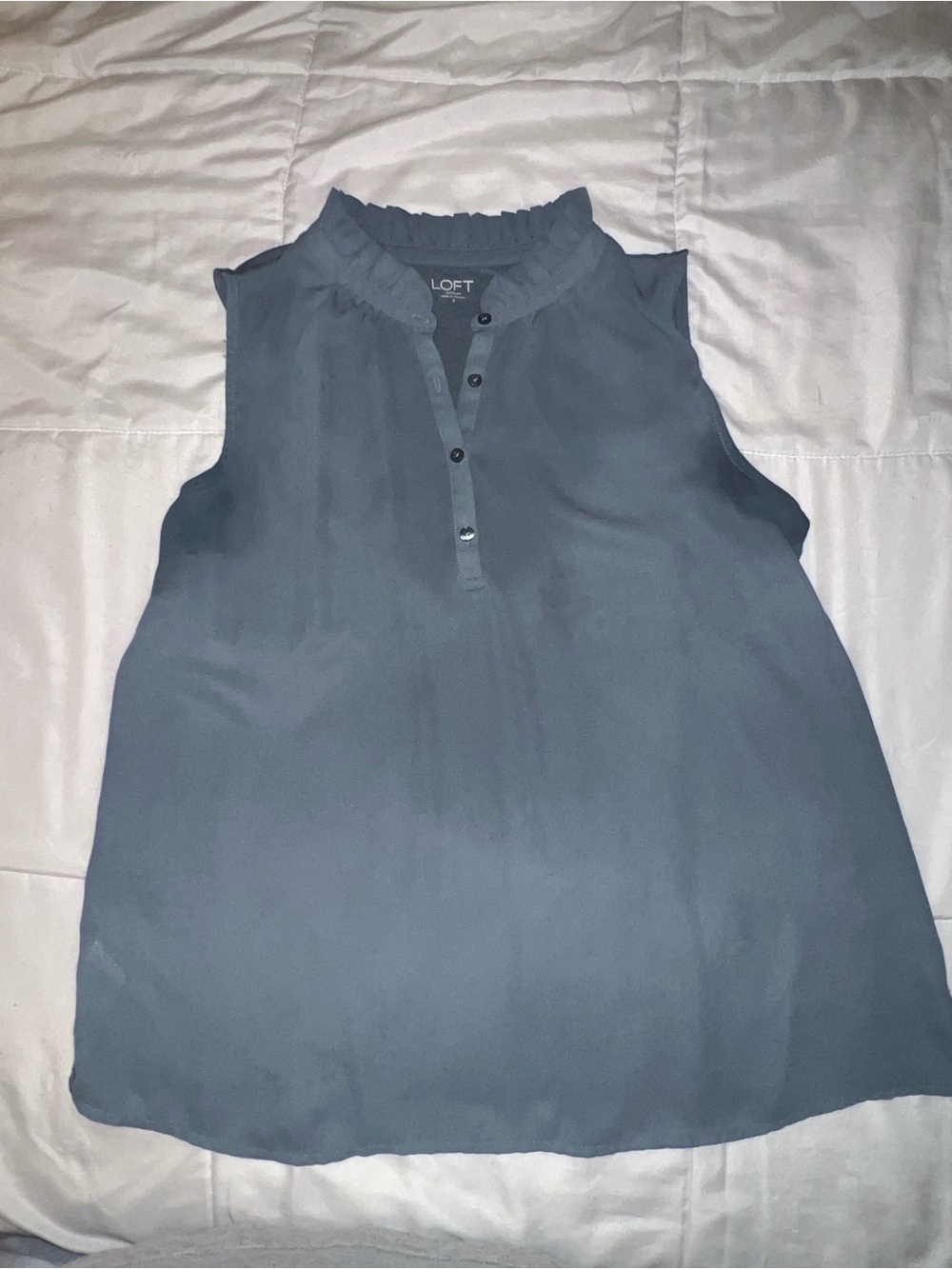 LOFT Slate Blue Ruffle Henley Sleeveless Top